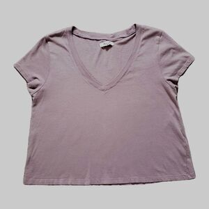 Madewell Women's Cropped Cotton Top V-Neck Coral Pink Relaxed Fit Size S